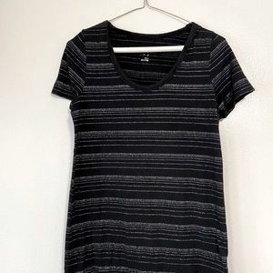 A New Day Scoop Neck Black and Sparkly Silver Striped T shirt |